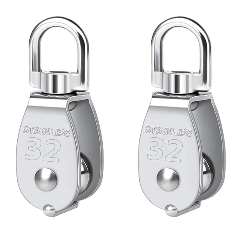 Twours Pulley 304 Stainless Steel Single Pulley Block M32 Small Heavy Duty Swivel Bearing Pulley System for Rigging, Lifting, Cargo Transportation,Gym Equipment (M32 2PCS) - Image 1